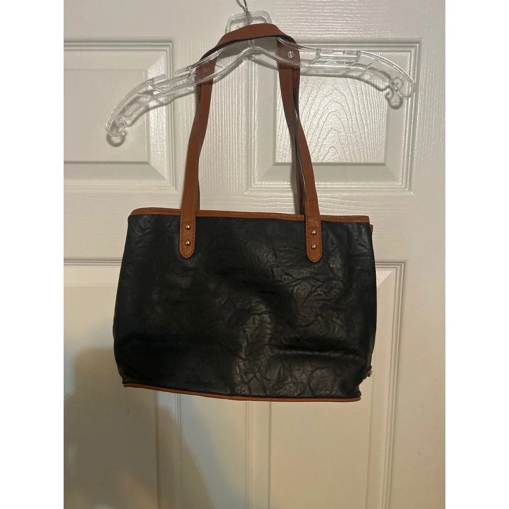 Rosetti Black Brown Faux Leather Tote Bag Textured Shoulder‎ Purse
